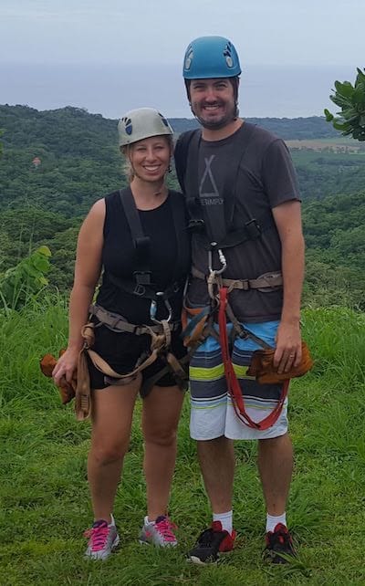 Chris and Jaime getting ready to zipline at Miss Sky Canopy Tour