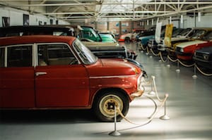 Line of cars in a parking garage