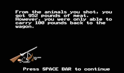 Screenshot of food carrying limit in The Oregon Trail