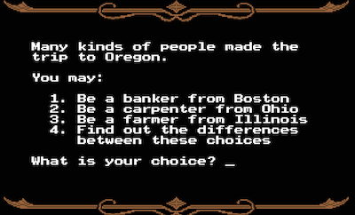 Screen for selecting your career in Oregon Trail