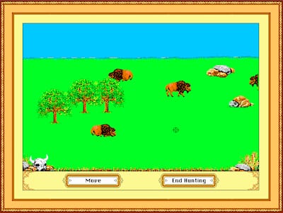 Screenshot of hunting bison in The Oregon Trail