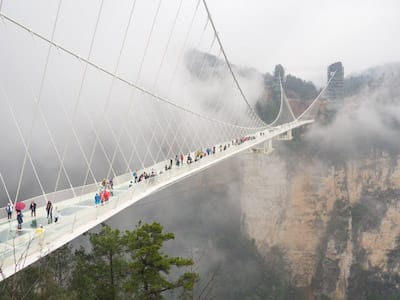 Modern walking bridge across expanse