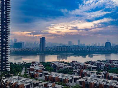 Skyline in China with river and skyscrapers