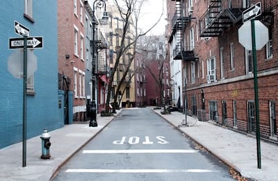 Looking down an urban one-way-street