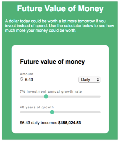 $6.43 per day over 40 years at a 7% growth rate could be worth  $485,000