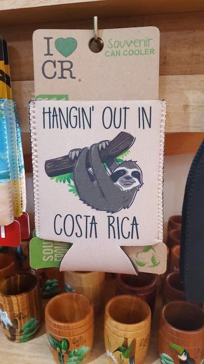 Drink coozie with a sloth and words "Hangin' Out in Costa Rica"