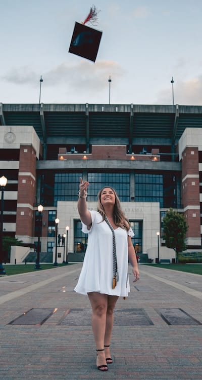 Woman throwing a graduation cap into the air