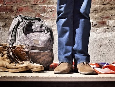 A bag, boots, and a flag