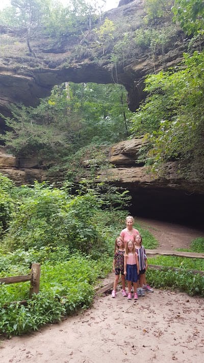 Jaime and the girls hiking in a Wisconsin state park